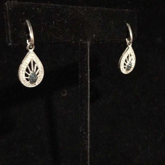 Earrings - 10k WG - Blue and White Diamond - Picture 5 of 9